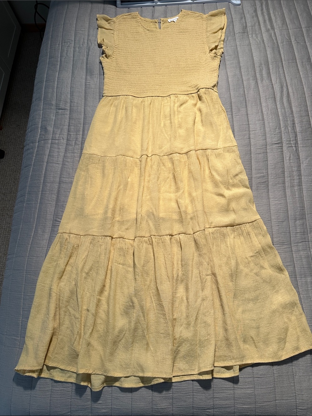 Blu Pepper Yellow Midi Dress with Ruffle Sleeves